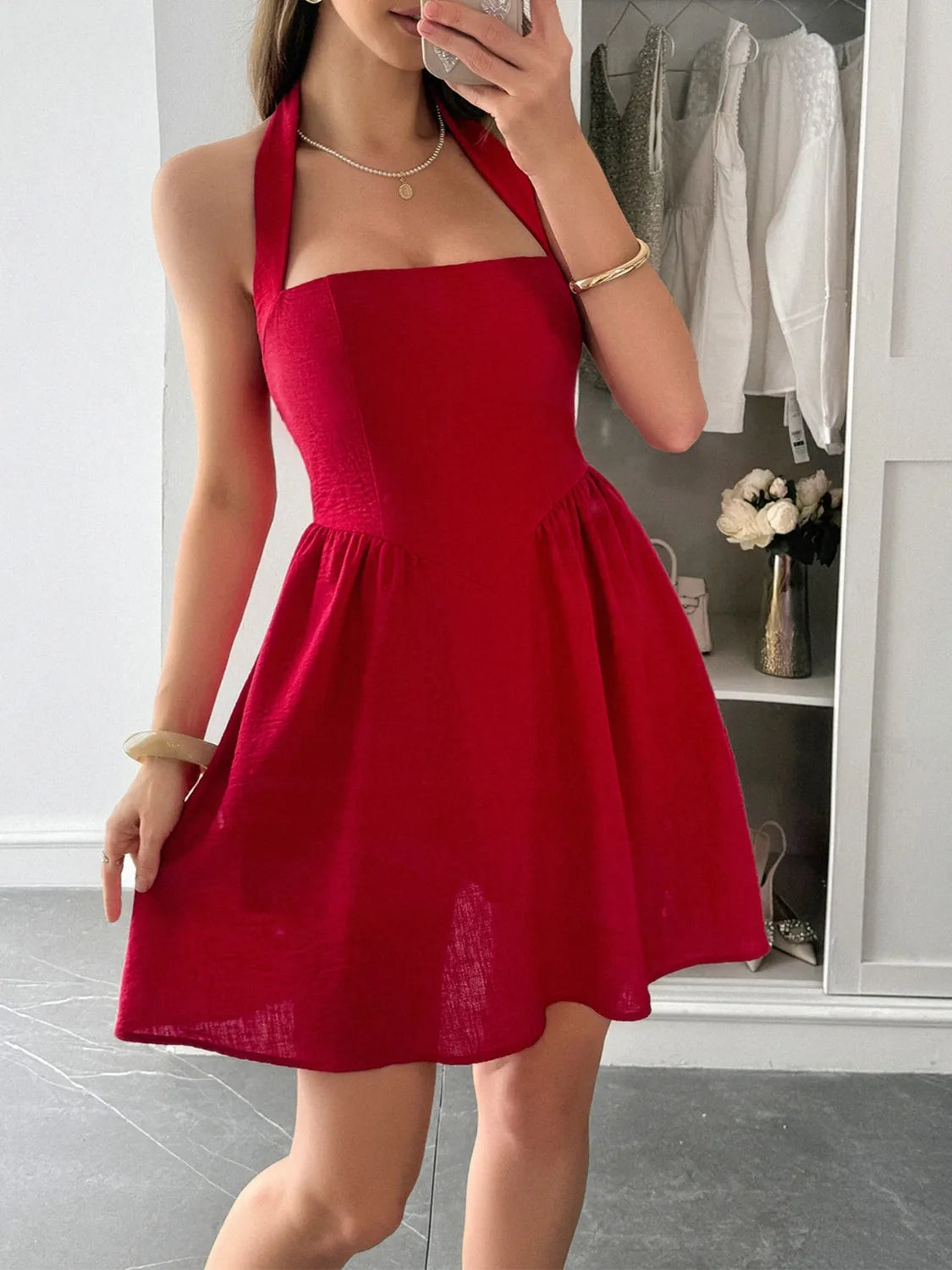Halter Neck Summer Mini Dress - Velora