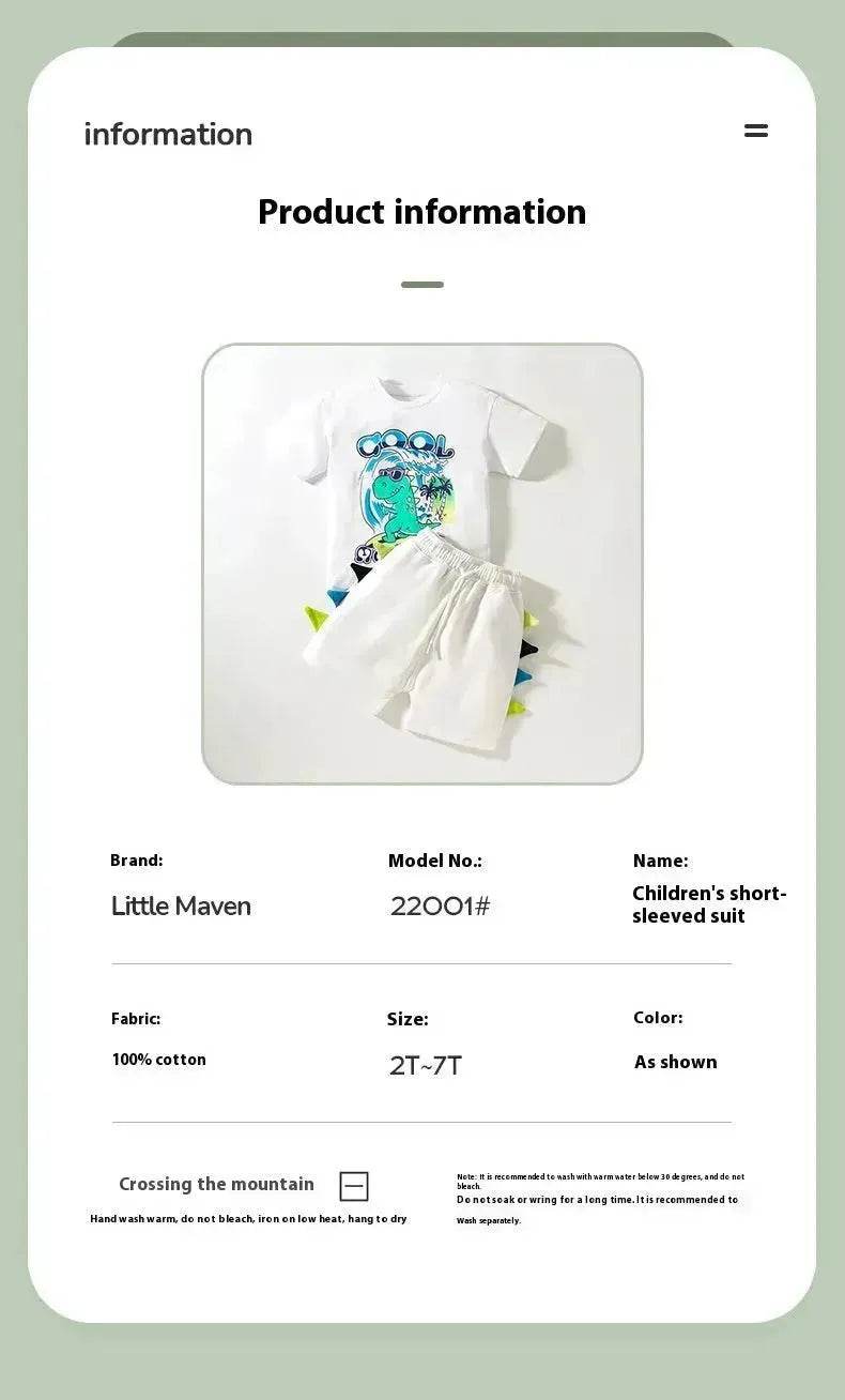 Boys' Short-sleeved Cartoon Cute Short Sleeve Shorts Two-piece for boys - Velora