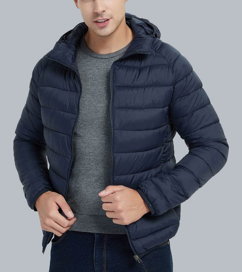 Men's Lightweight Hooded Coat Winter Warm Solid Color Zipper Jacket Fashion Portable Outerwear Top Clothing - Velora