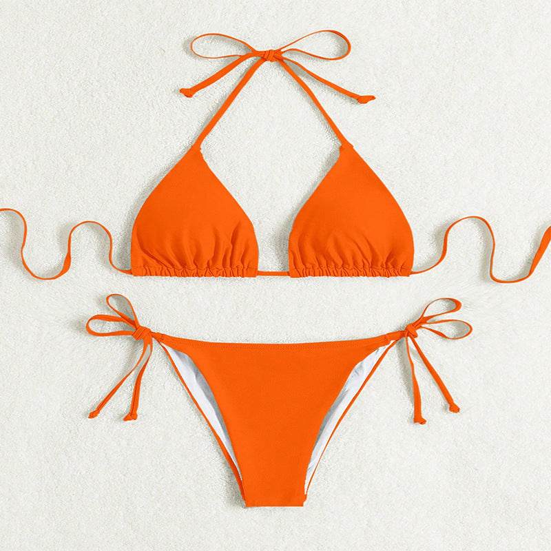 Pure Color Tied Halter Bikini Swimsuit - Velora