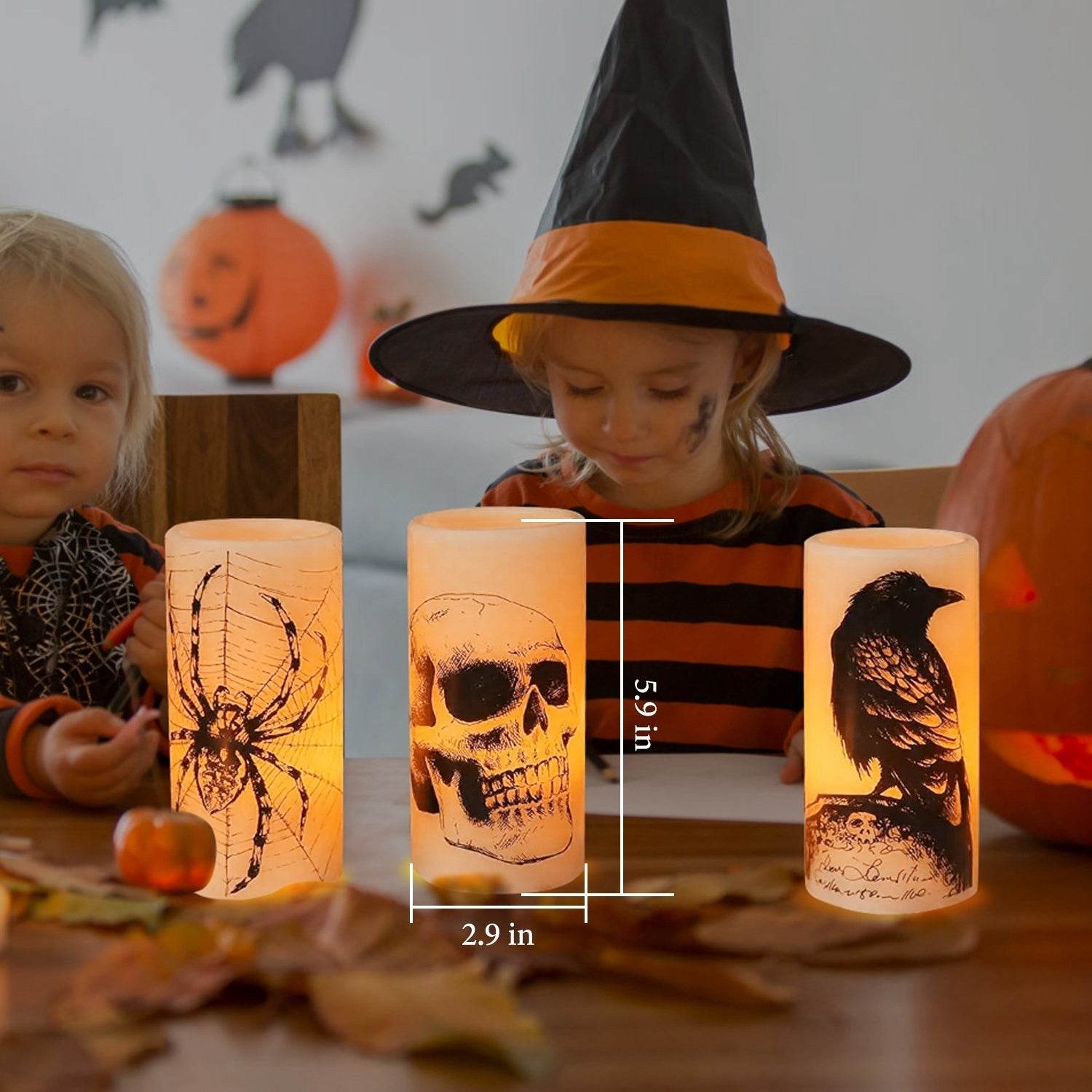 3 Pack Halloween Flameless Candle Lamp With Timer Setting Battery Operated Warm Orange Light Candles For Halloween Party Decoration - Velora
