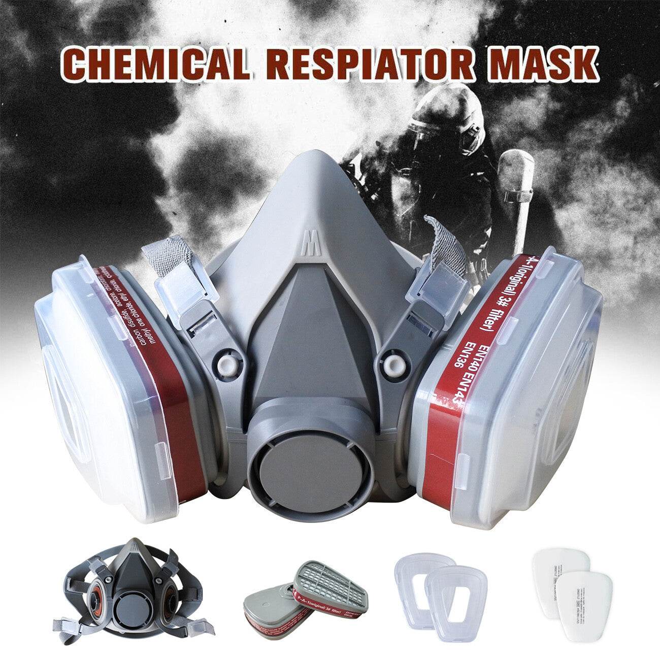 7in1 Half Face Gas Mask Facepiece Spray Painting Respirator Reusable Safety protective mask - Velora