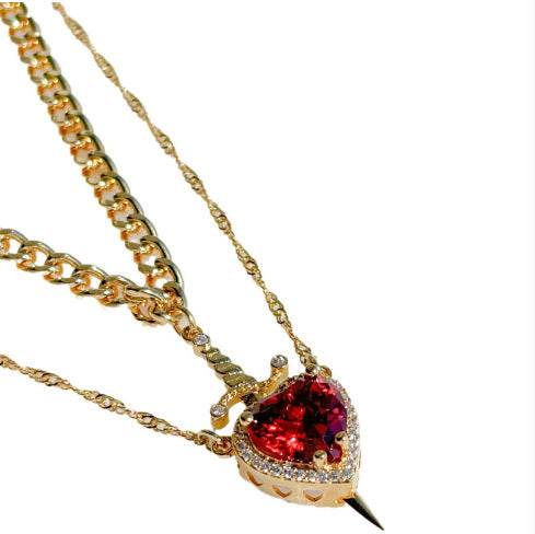 New Heart And Sword Necklace Set Gold Color Stainless Steel Crystal Couple Necklaces For Women Men Boyfriend Girlfriend Gifts - Velora