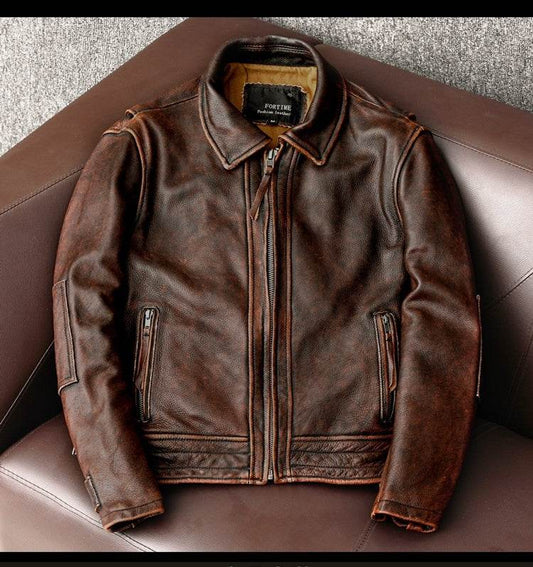 Motorcycle Short Stone Grinding Worn Coat - Velora
