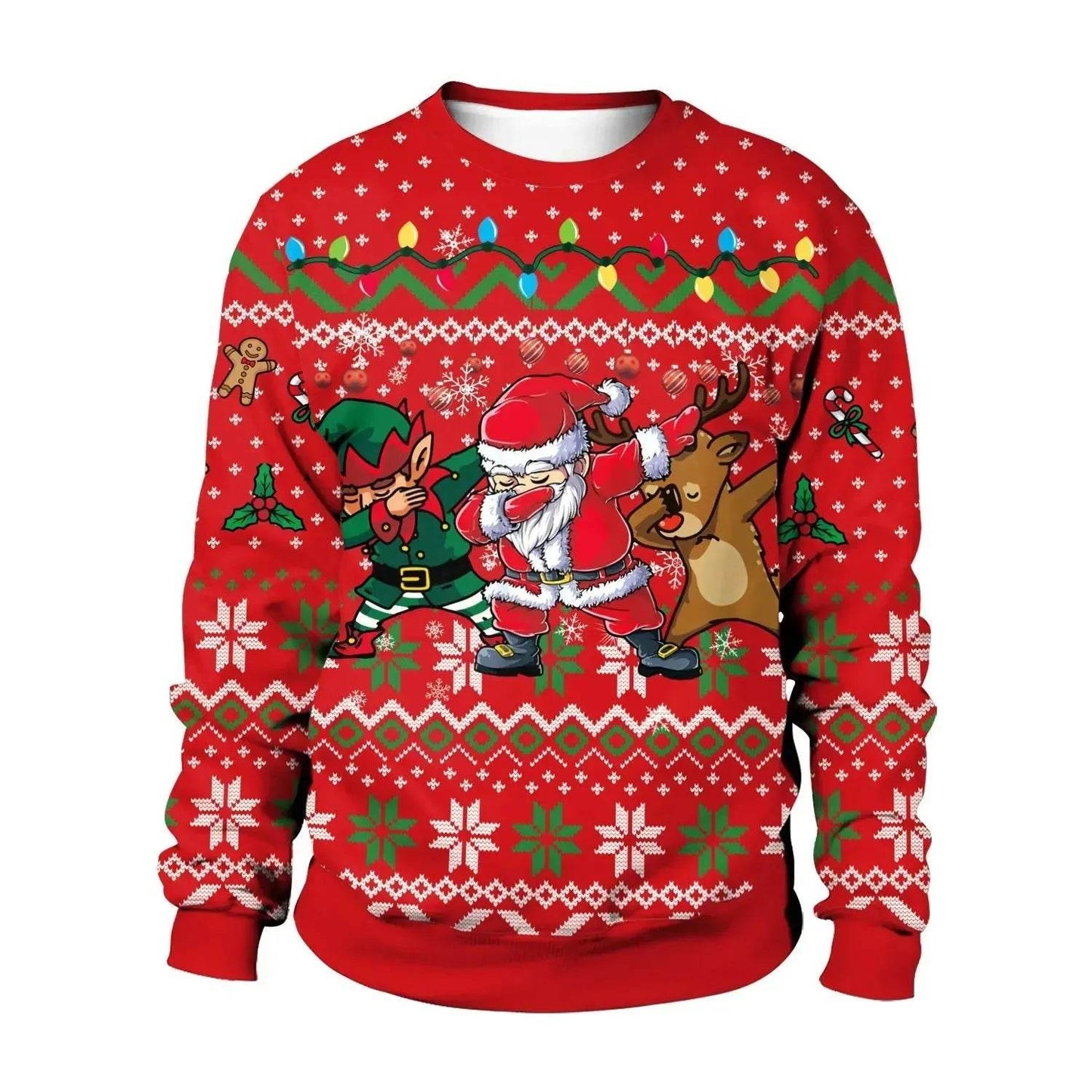 Men And Women Digital Printing Christmas Round Neck Sweater Tops - Velora