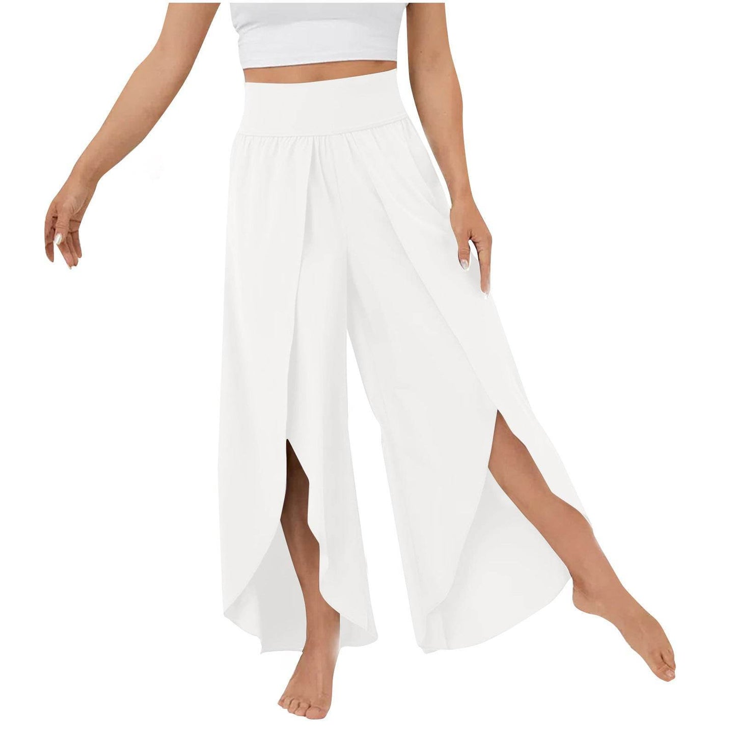 Loose Split Yoga Pants Summer Elastic High Waist Wide Leg Trousers Women's Fashion Versatile Clothing - Velora