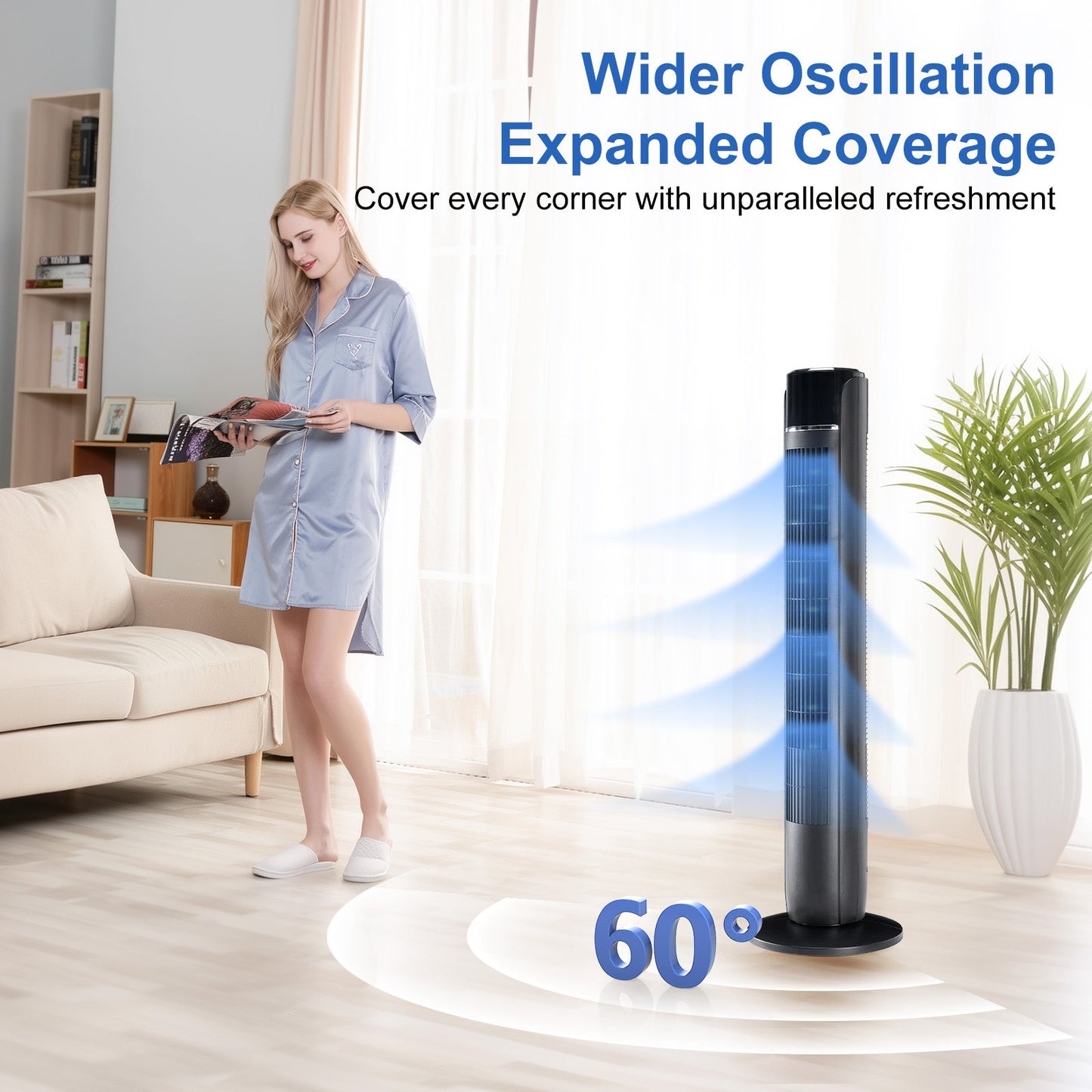 Standing Tower Fan 35-Inch – 5-Speed Remote Control, 12H Timer & 60° Oscillation