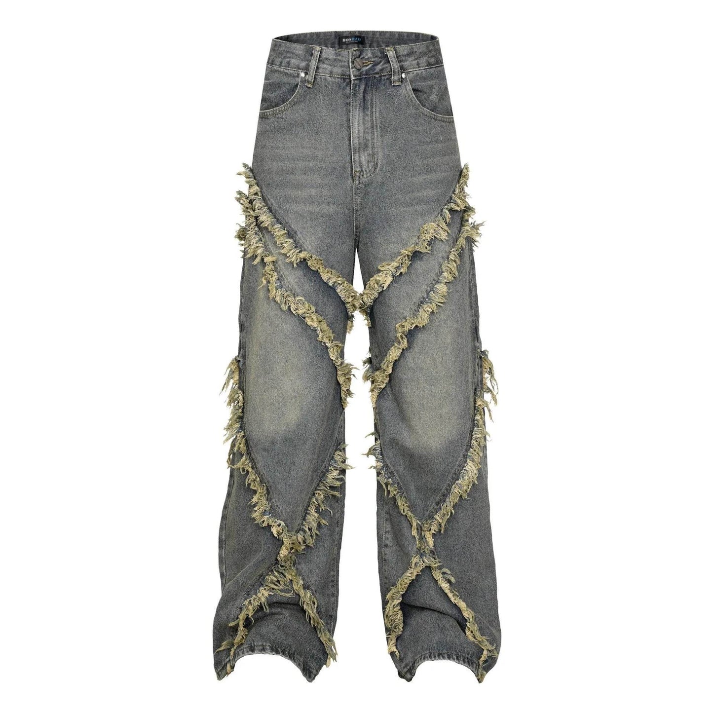 Wash Distressed Stitching Baggy Jeans Pant With Whiskers Same Style For Men And Women