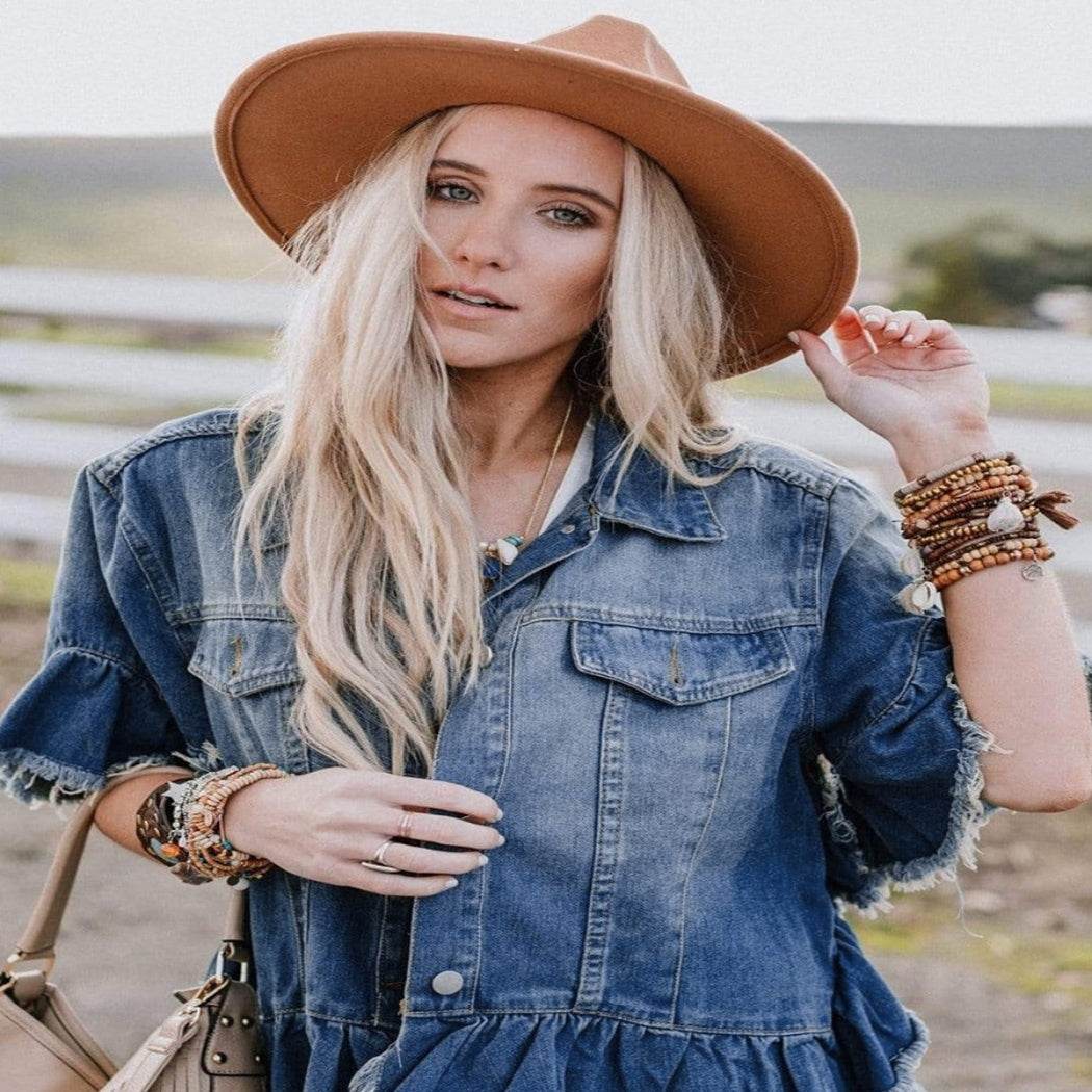 Loose Denim Jacket with Ruffled Sleeves Casual Cotton Style - Velora