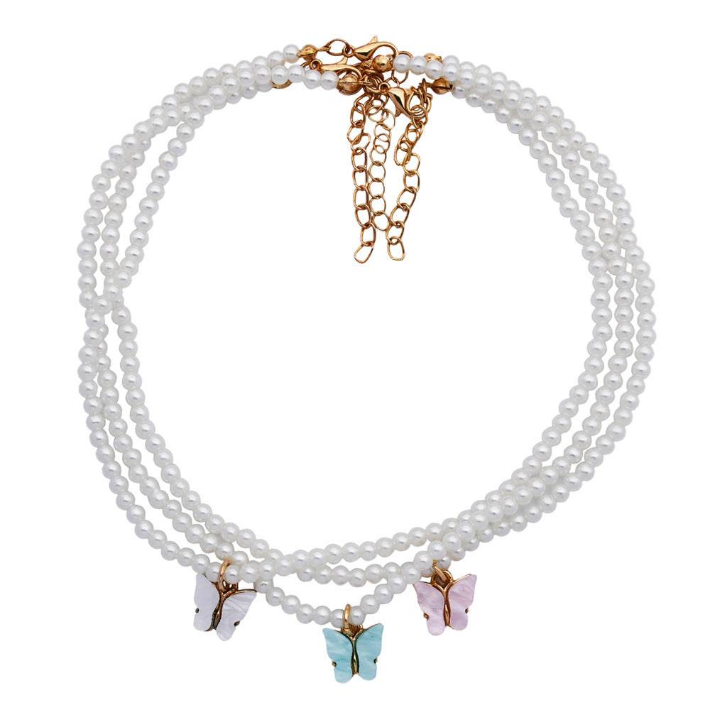 Elegant White Pearl Choker Necklace Small Round Pearl Wedding Butterfly Necklace For Women Charm Fashion Jewelry - Velora