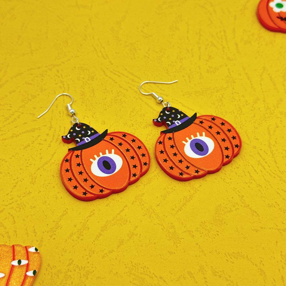 Halloween Day Ornament Colorful Ghost Eyes Funny Acrylic Earrings For Women - Velora