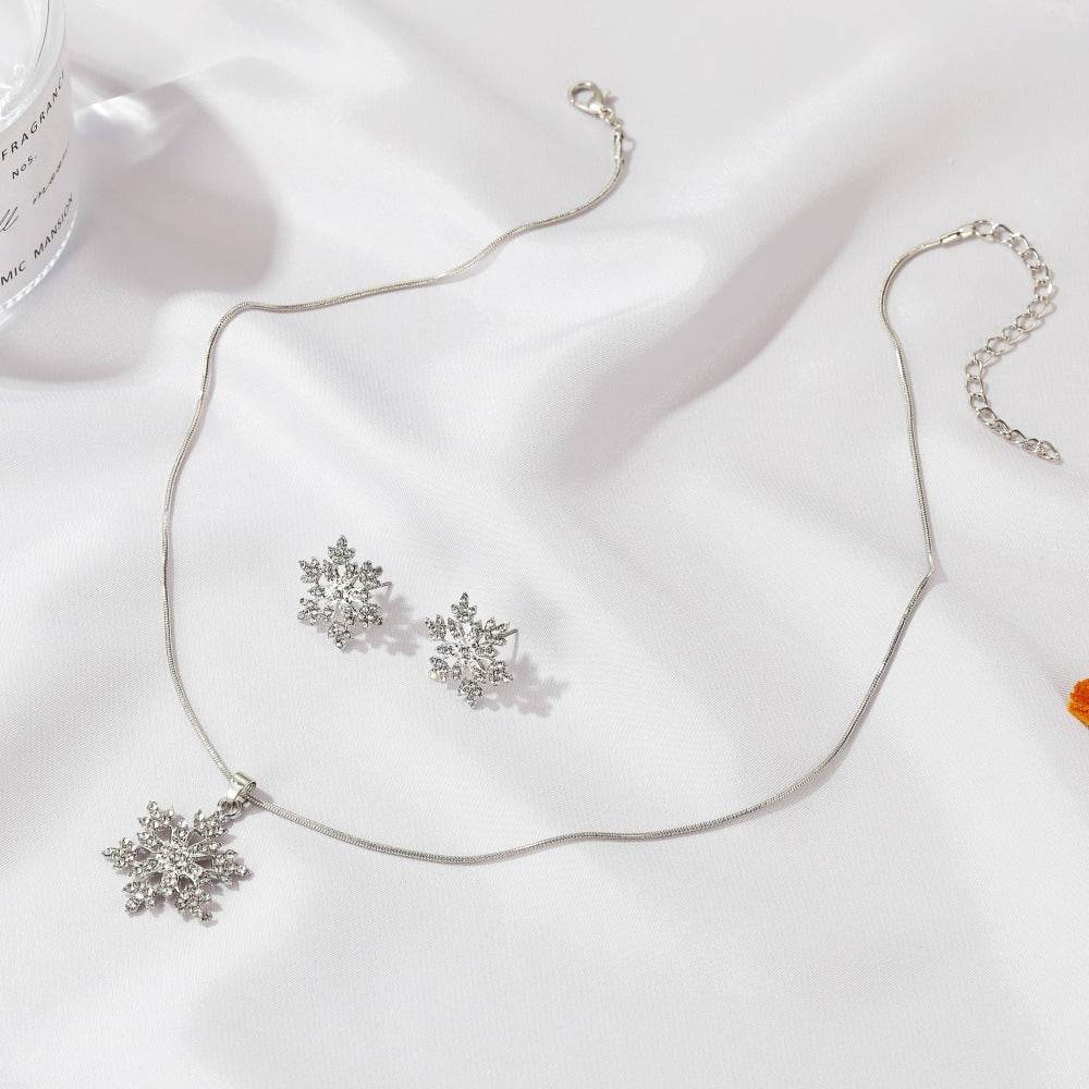 3pcs Snowflake Necklace Set With Rhinestones Earrings And Clavicle Chain Pendant Necklace Valentine's Day Gift - Velora