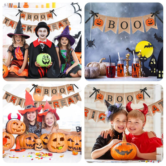 Halloween Burlap Banner Halloween Party Mantel Wall Hanging Supplies For Home Farmhouse Patio - Velora