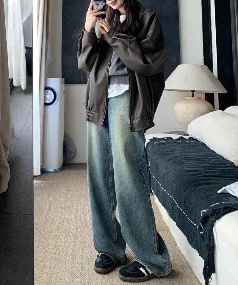 Retro Design Wide Leg Pants High Waisted Boyfriend Jeans - Velora