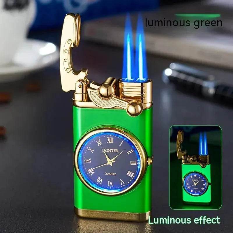 New Lighter With Electric Watch Rocker Arm Automatic Ignition Straight Blue Flame Lighter Creative Real Dial Inflatable Windproof Cigar Lighter Men's Watch Gift - Velora