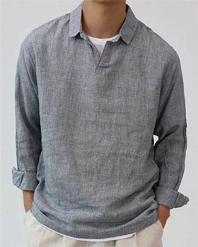 New Fashion Men's Pullover Shirt Solid Color Long Sleeve Lapel Oversize Casual Top Tee 2023 Summer Clothing For Men Shirts - Velora
