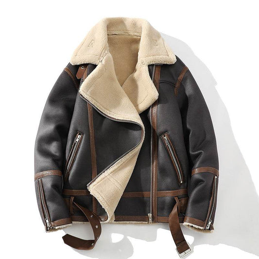 Plus Size Casual Polo Collar Fleece-lined Thickened Fur Jacket - Velora