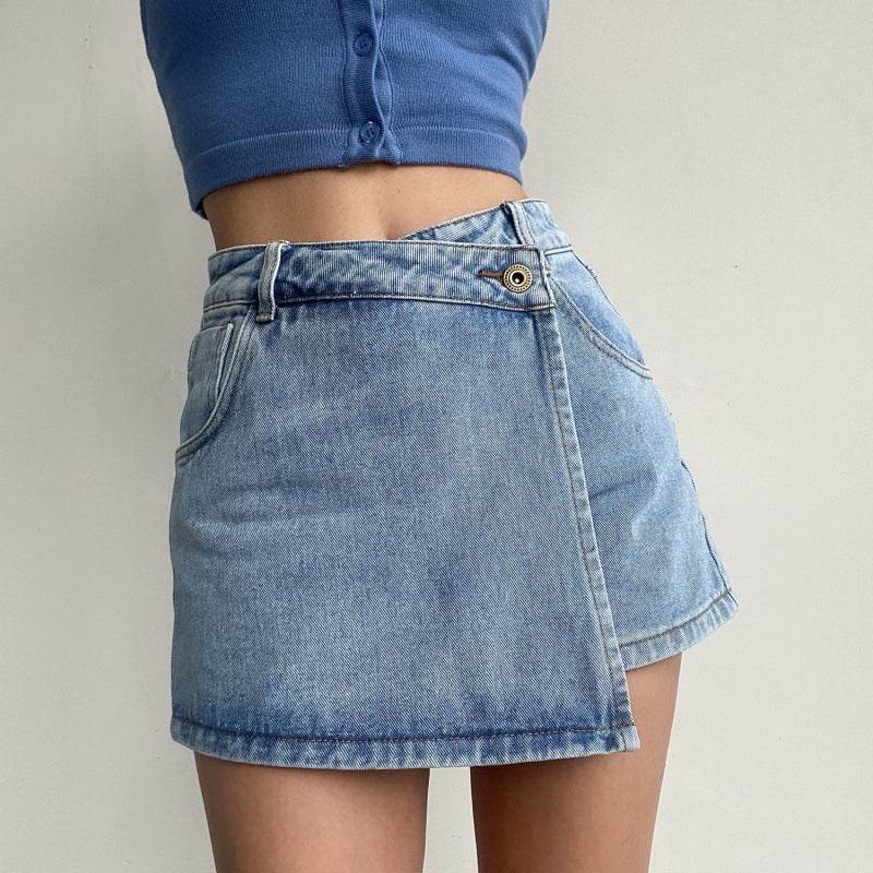 Elegant Anti-exposure Irregular Mini Denim Skirt - Velora