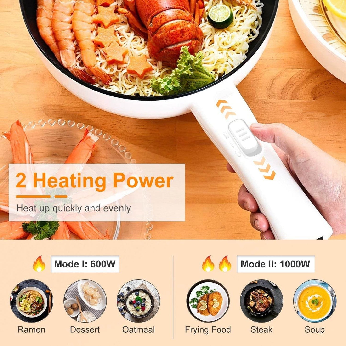 Electric Hot Pot Non-Stick Frying Pan Portable Rapid Noodles Cooker Electric Skillet - Velora