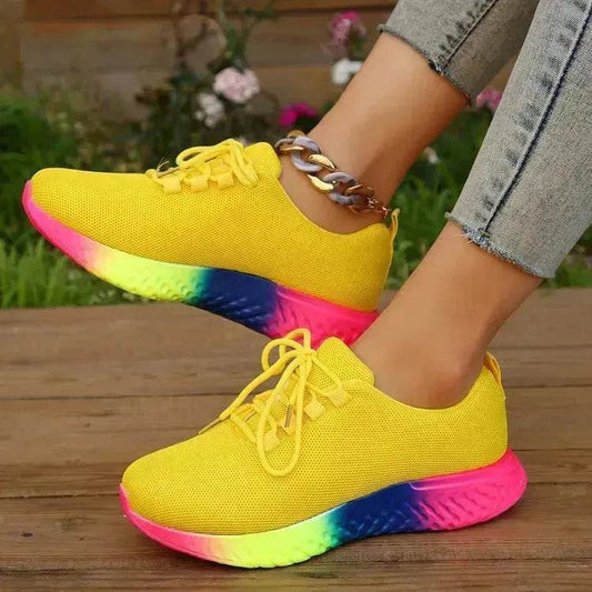 Rainbow sneaker - Lace-up Mesh Shoes With Rainbow Sole Design Fashion Walking Running Sports Shoes Sneakers For Women - Velora