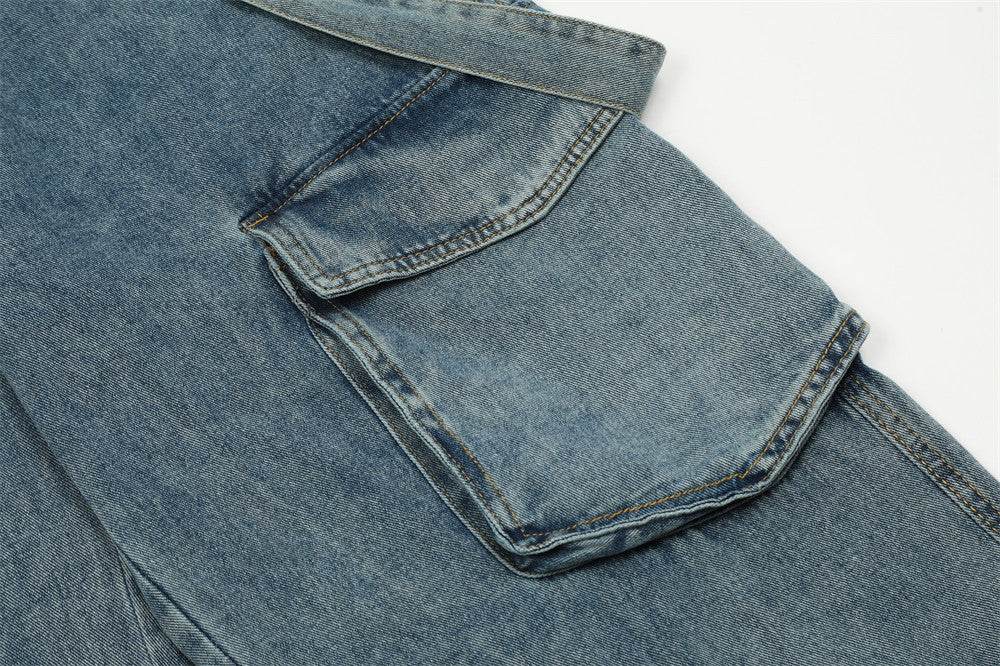 Ribbon Design Multi-pocket Workwear Denim Trousers Men Jeans - Velora
