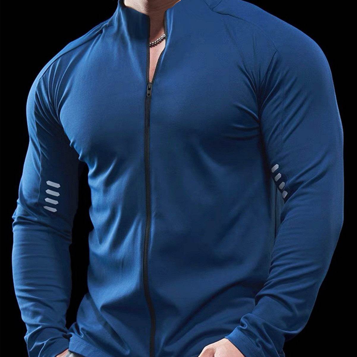 Muscle Fit Long Sleeve Zip Up Quick Drying Sport Workout Gym T-shirt for Men - Velora