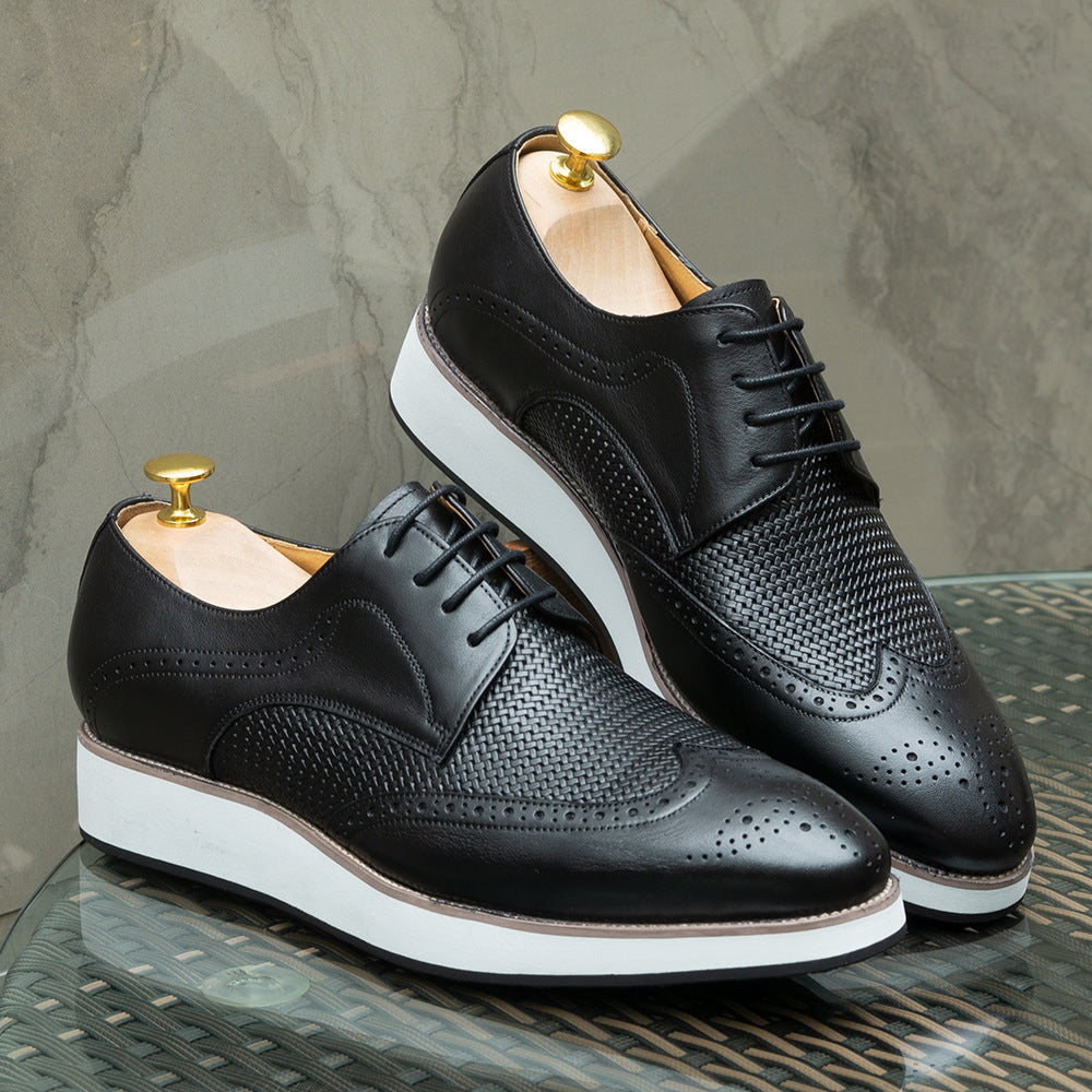 Casual Pointed Toe Derby Shoes Woven Low-top Men's Leather Shoes