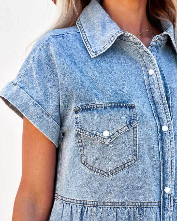 Casual Fashion Denim Short Sleeve loose mini Dress - Velora