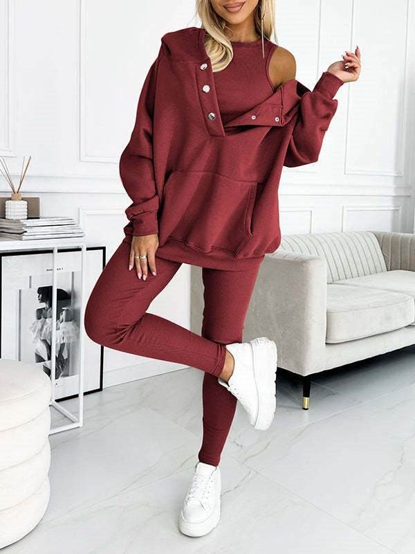 3pcs Women Hoodie Athleisure Outfit set sweatsuit set - Velora
