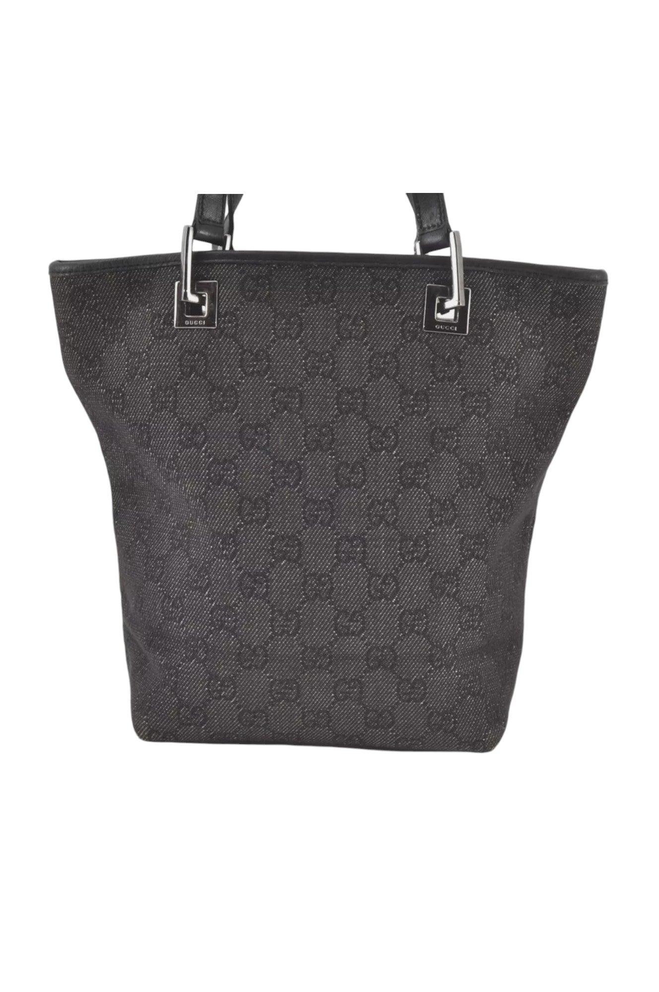 GUCCI Vintage Shoulder Tote Bag GG Canvas Leather 31244 Black 7900K - Velora