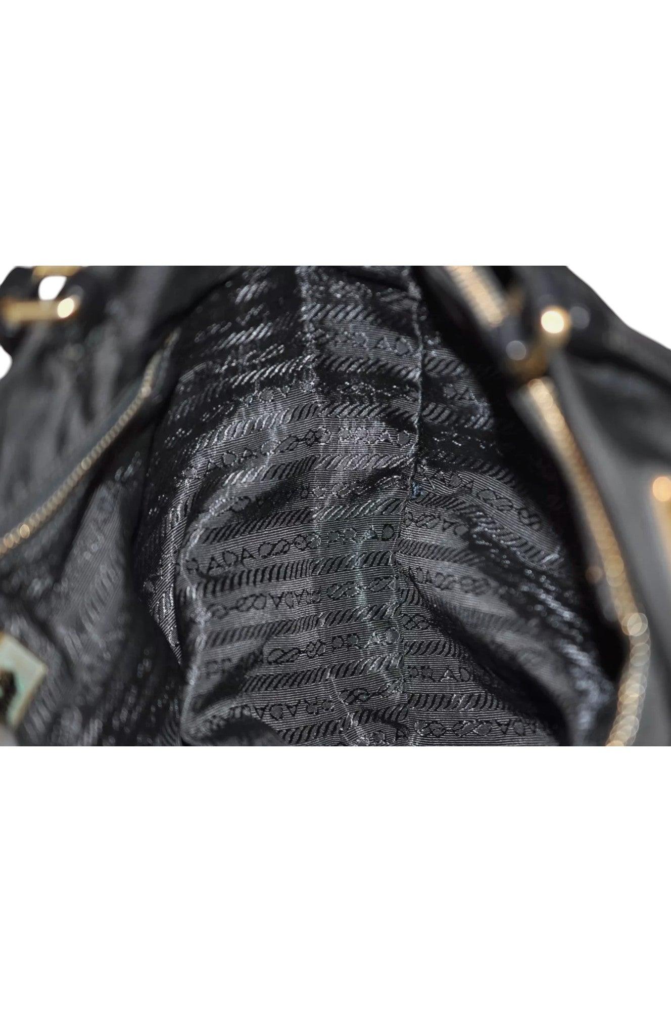 PRADA Vintage Nylon Tessuto Leather Shoulder Bag Purse Black 9107K - Velora