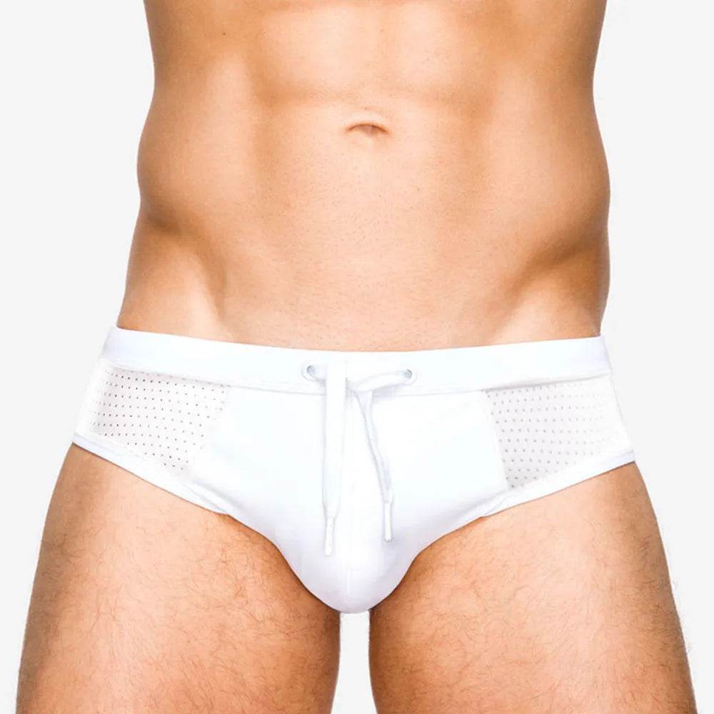 Mesh Stitching White Swim Briefs Boxer underwear men - Velora