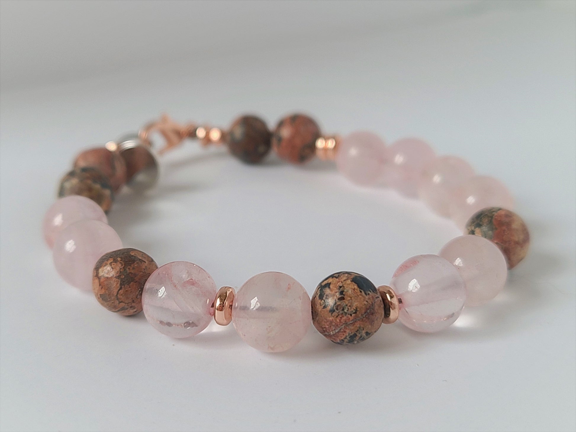 Rose Quartz & Leopard Jasper Bracelet - Velora