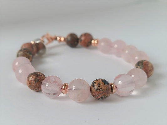 Rose Quartz & Leopard Jasper Bracelet - Velora