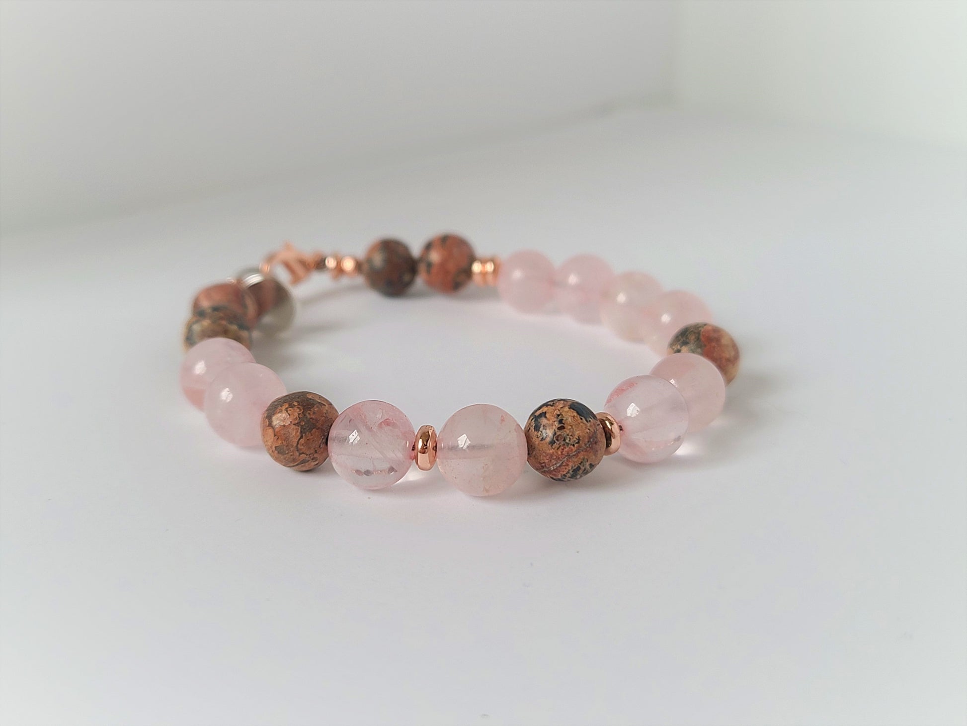 Rose Quartz & Leopard Jasper Bracelet - Velora