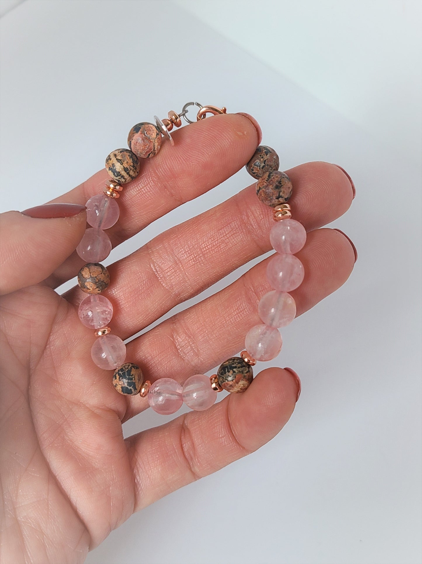 Rose Quartz & Leopard Jasper Bracelet - Velora