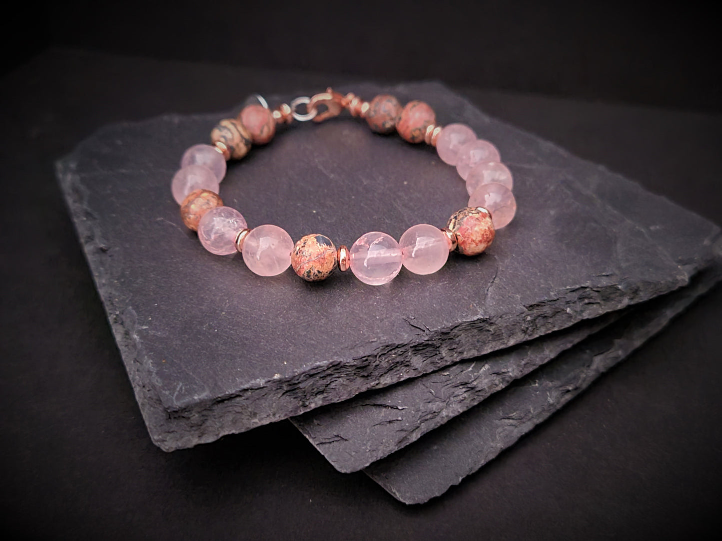 Rose Quartz & Leopard Jasper Bracelet - Velora