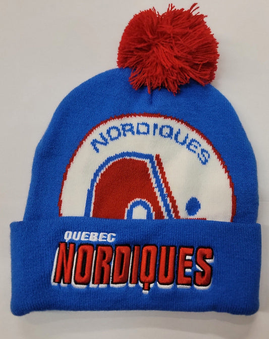NHL NORDIQUES Mitchell & Ness Puch Out Knit Hat with Pom KTPX22016QNOB - Velora