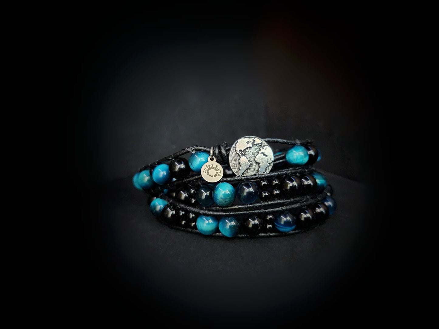 Azure Tiger's Eye & Tourmaline Leather Wrap Bracelet - Velora