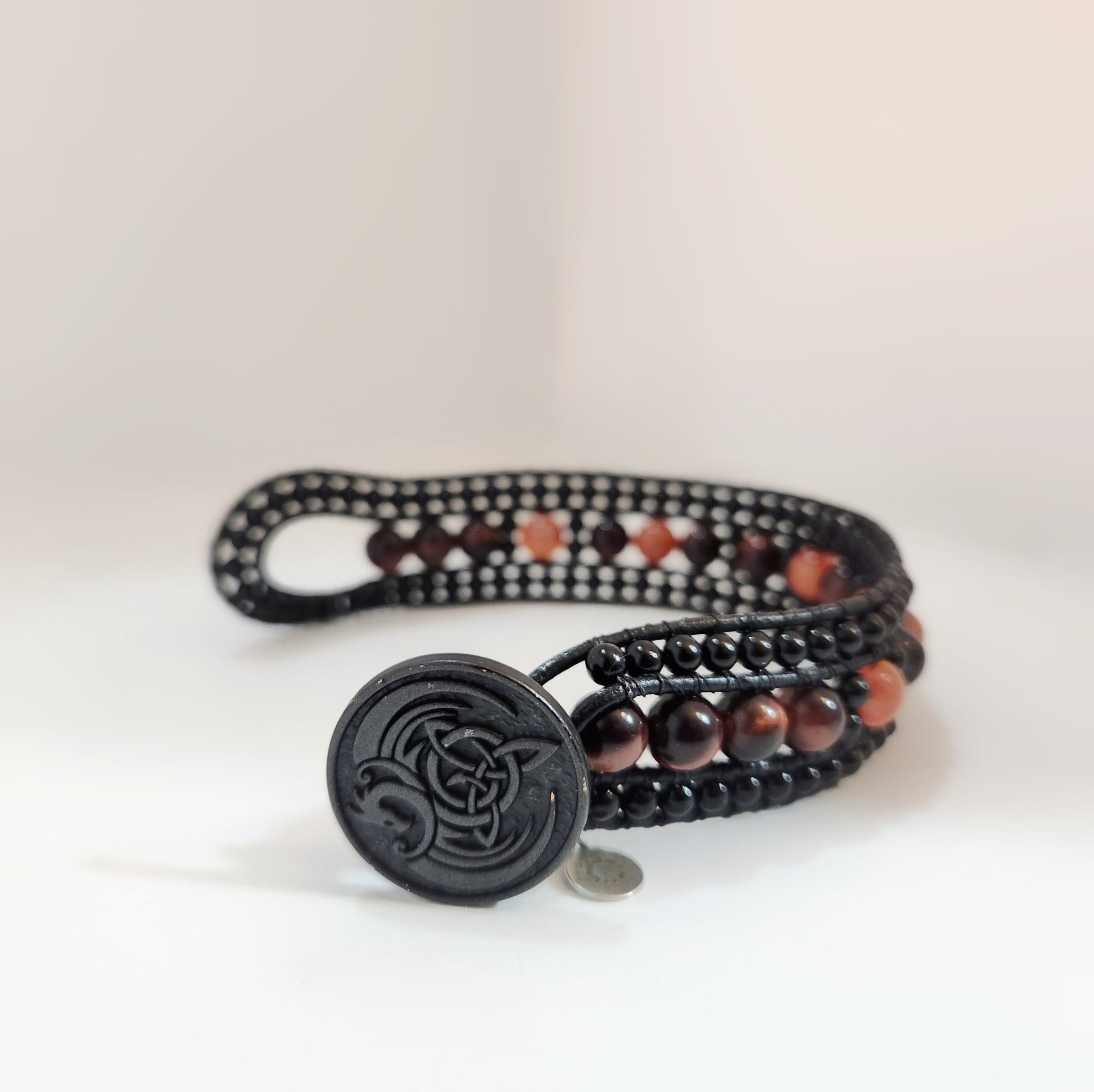 Tiger's Eye & Fire Leather Bracelet - Velora