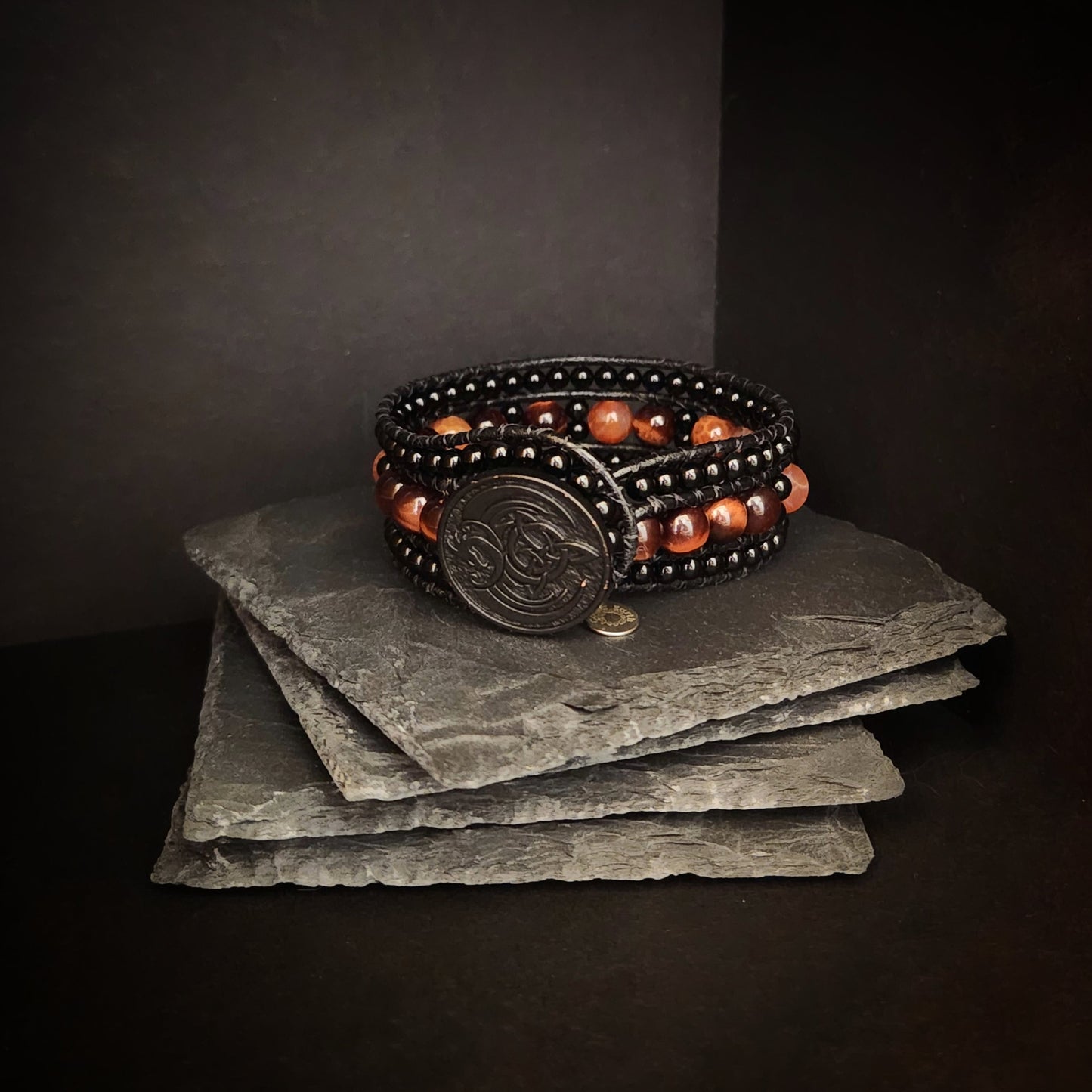 Tiger's Eye & Fire Leather Bracelet - Velora