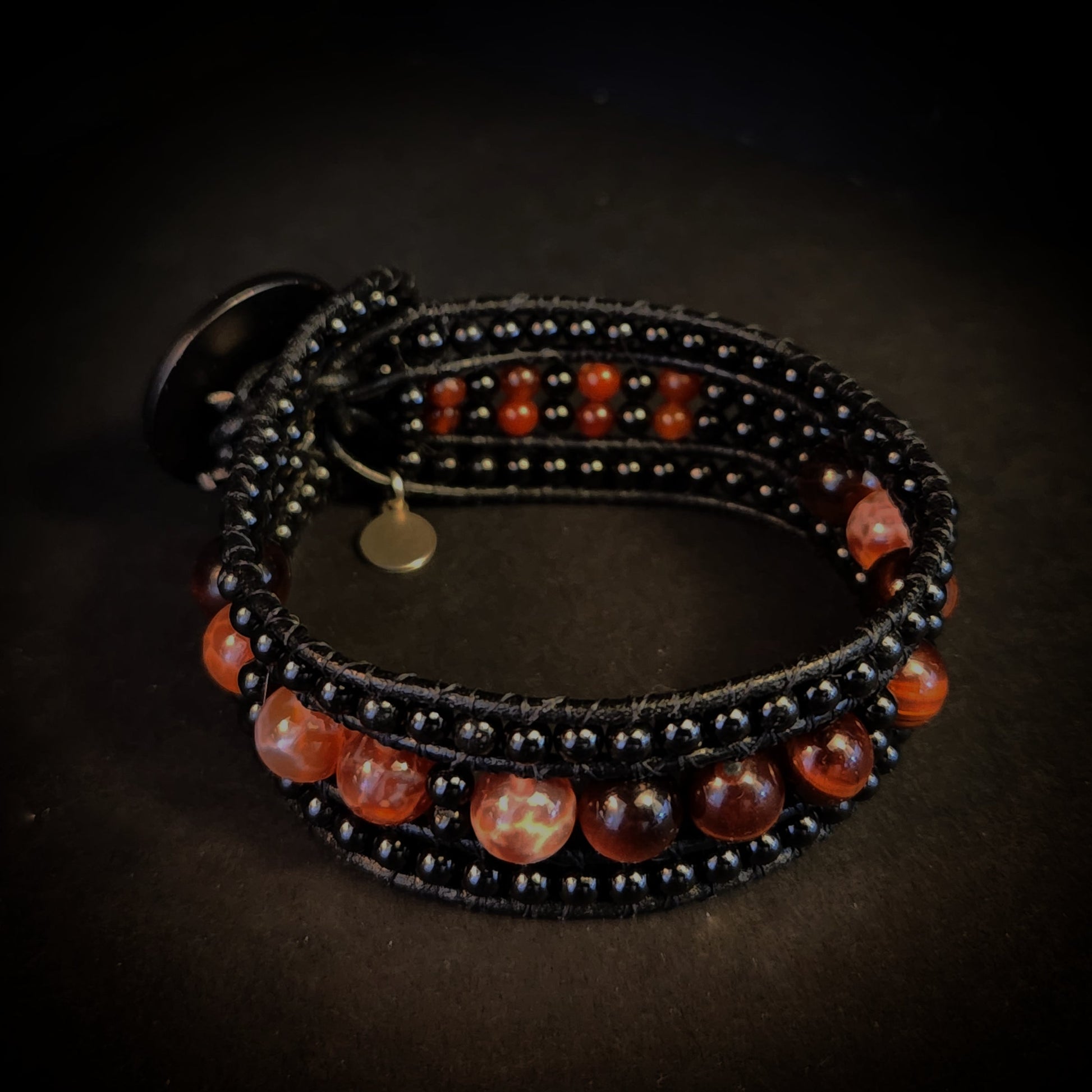 Tiger's Eye & Fire Leather Bracelet - Velora