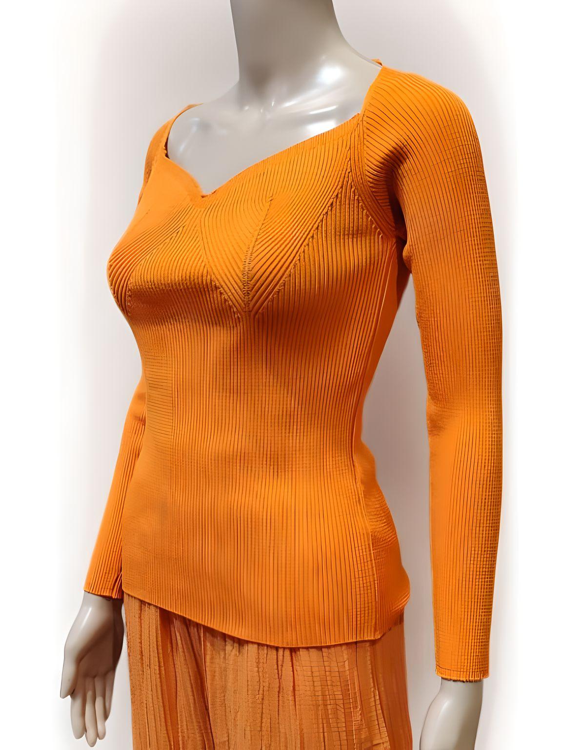Orange Woven V-Neck Blouse - Velora