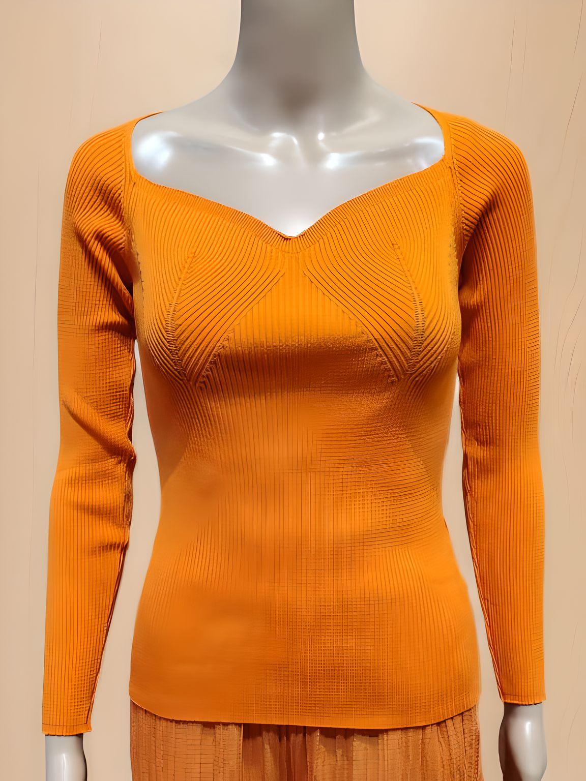 Orange Woven V-Neck Blouse - Velora