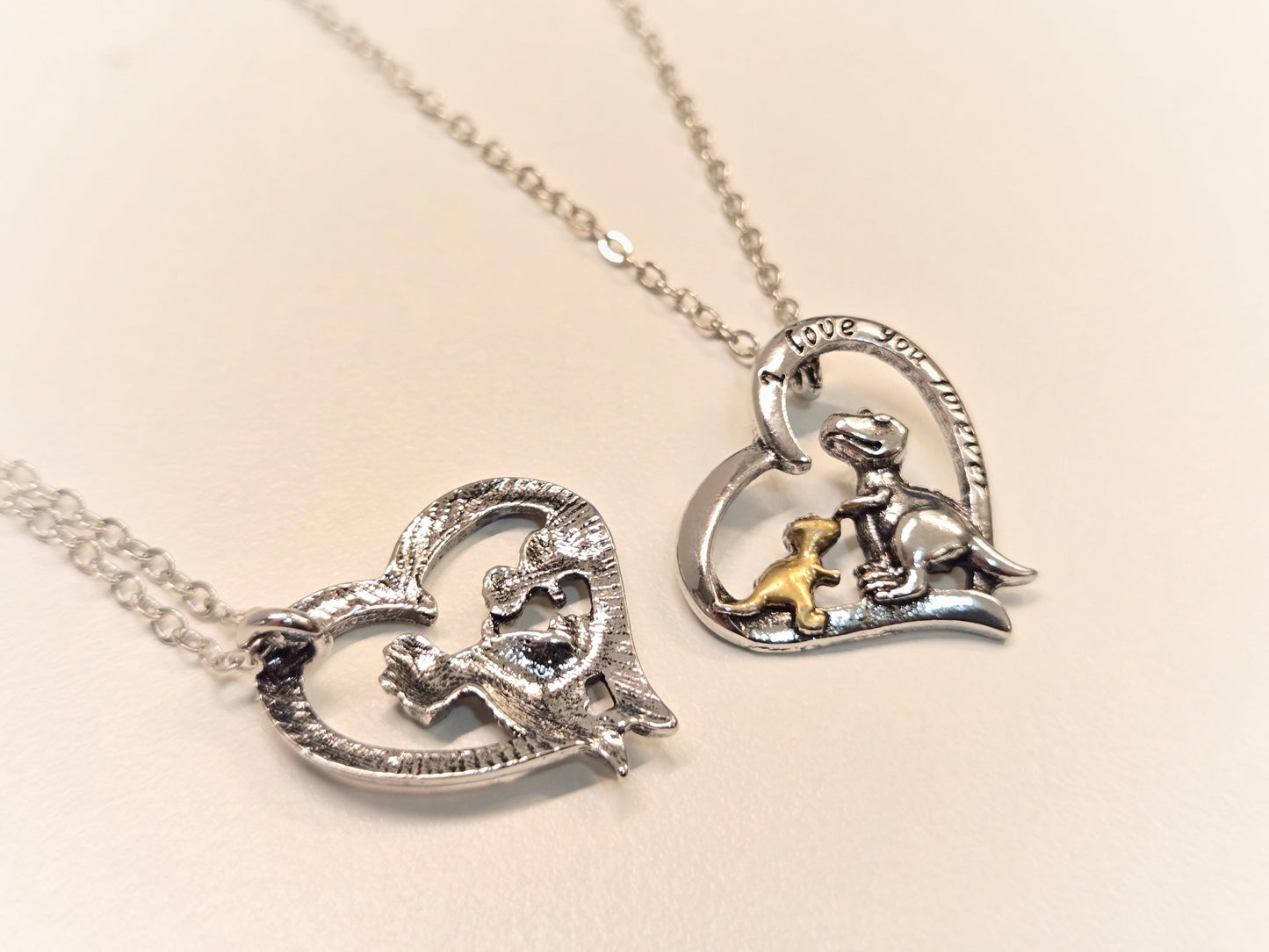 Mom & Daughter Matching Necklaces | I Love You Forever - Mama & Baby Dinosaurs - Velora