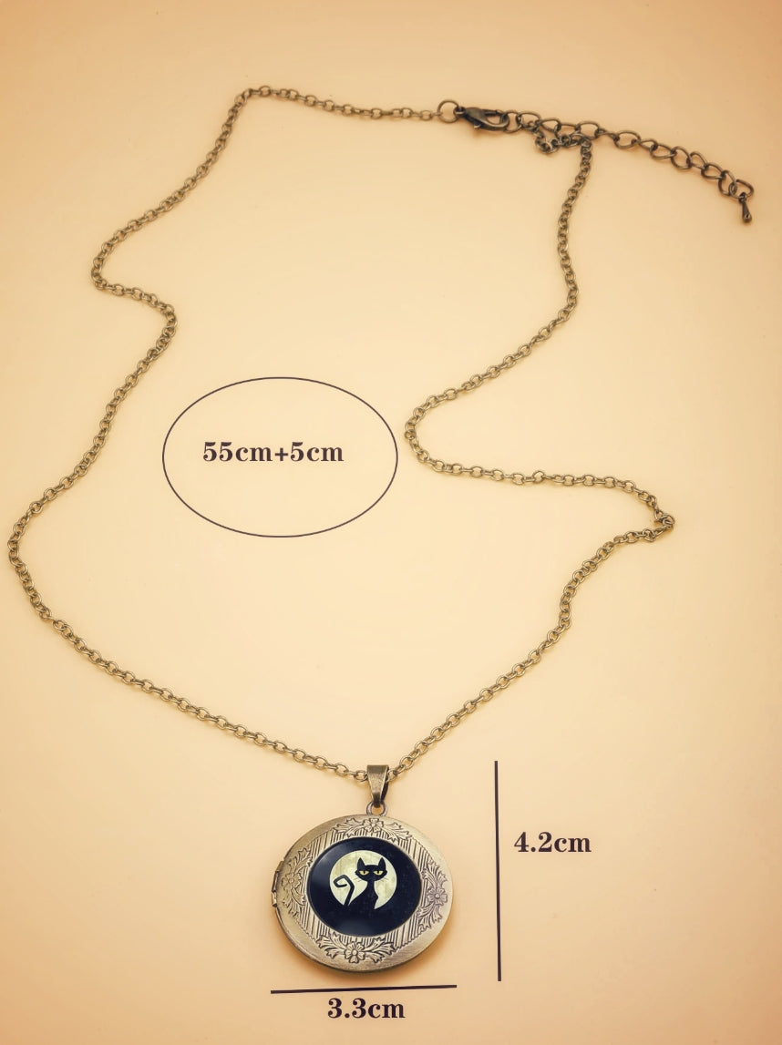 Black Cat Locket Necklace - Velora