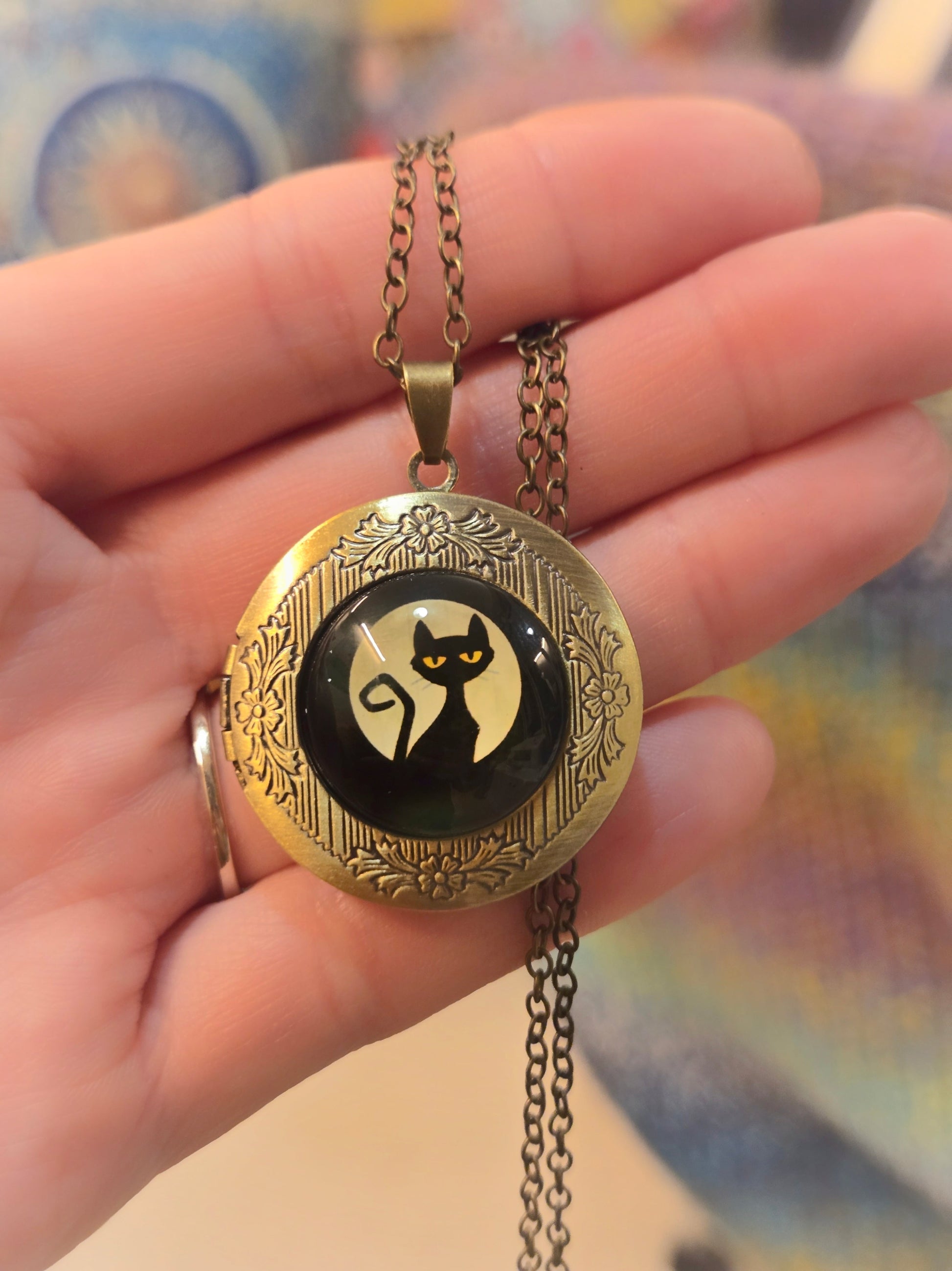 Black Cat Locket Necklace - Velora