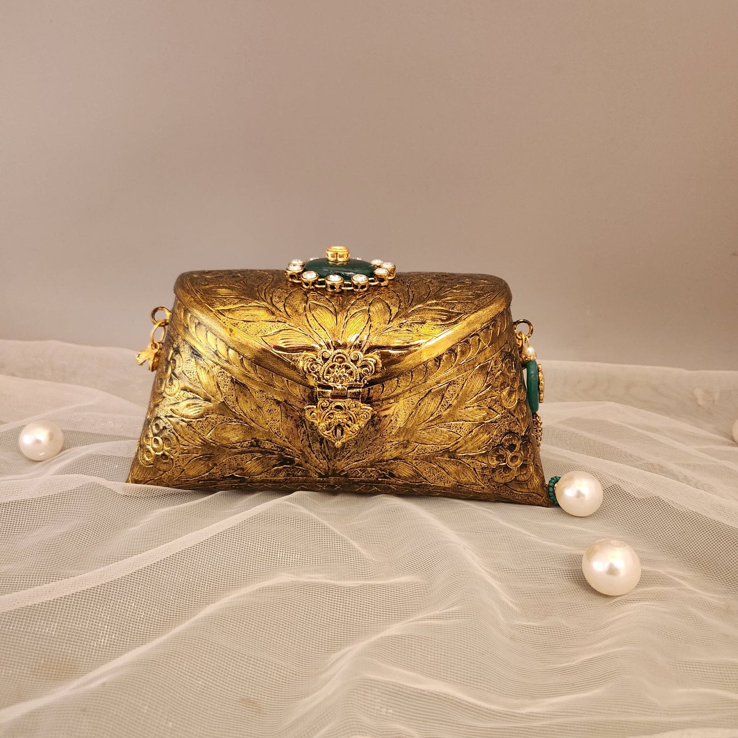 Antique Gold Royale Metal Clutch - Velora Luxury Fashion