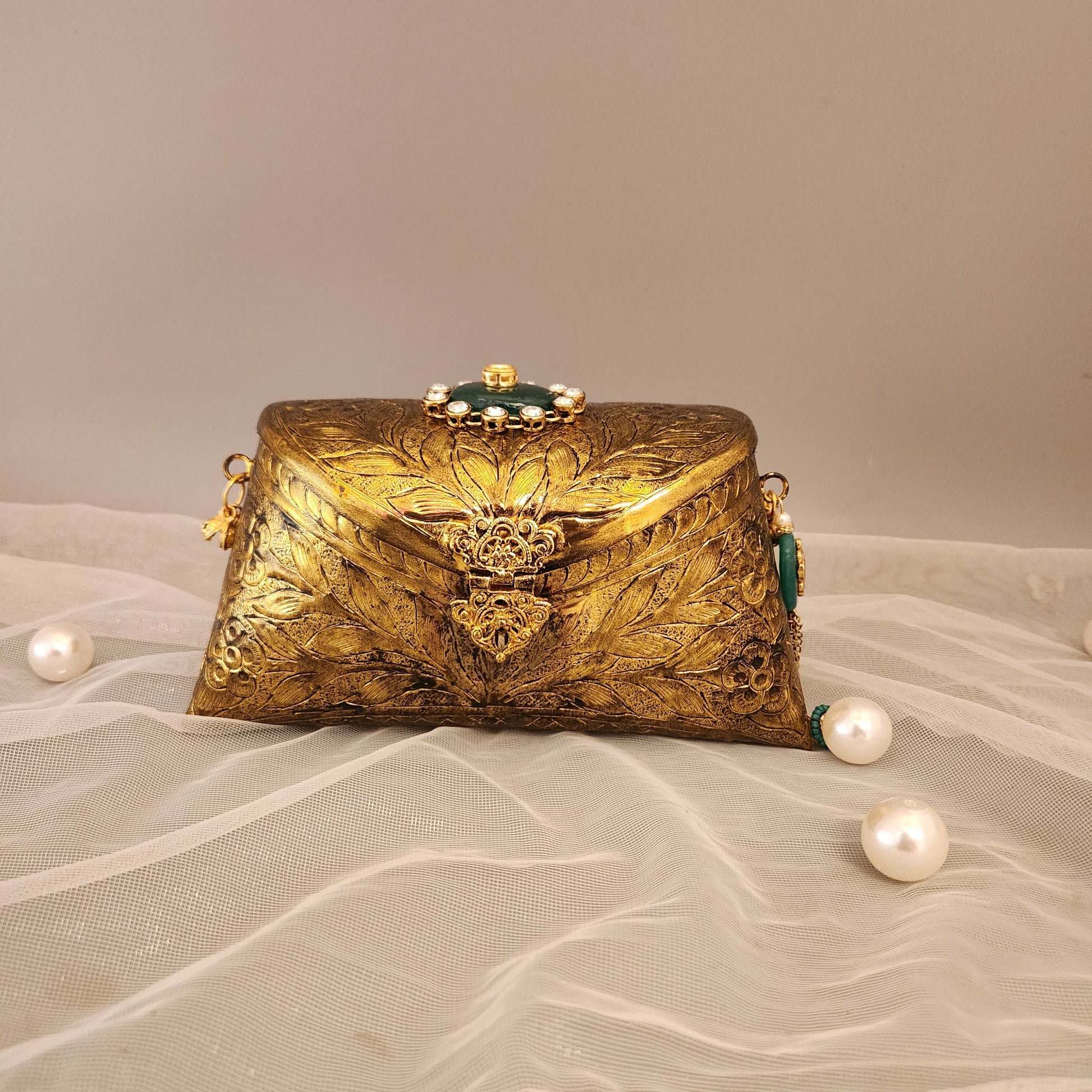 Antique Gold Royale Metal Clutch - Velora Luxury Fashion