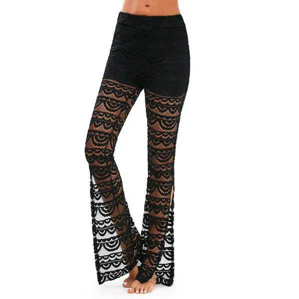 Summer Women Elegant Patchwork Sheer Pants Sexy Lace Trouser Pantalon Party Clubwear - Velora